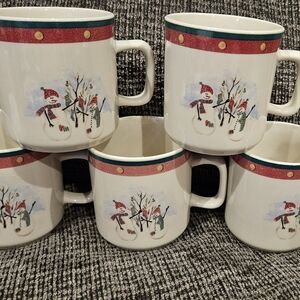 ROYAL SEASONS Stoneware Snowmen Holiday Christmas Coffee Mugs Set of 5